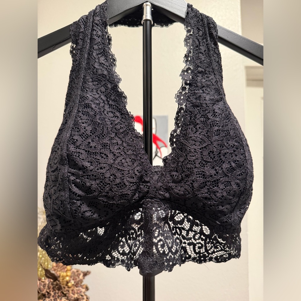 Black Lace Bralette Halter Style Women's Size L